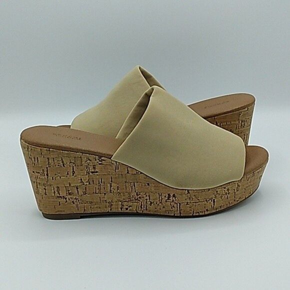 Sonoma Platform Wedges Size 7M 7 Medium Sandal Slip On Shoes Neutral - Picture 3 of 10